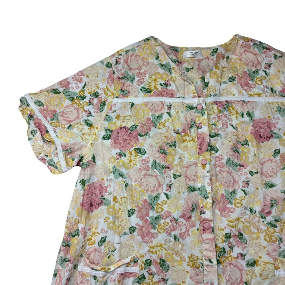 Yozly Dress Women's 2XL House Pastel Floral Short Sleeve Snap Front Pockets Top - Picture 7 of 11
